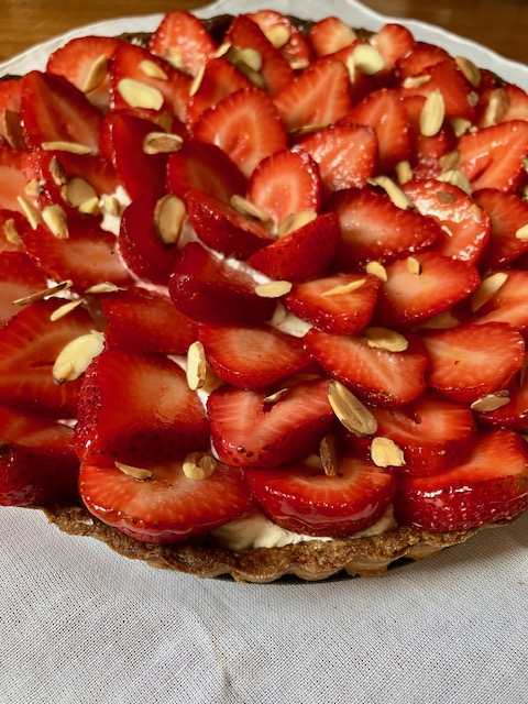 close-up strawberry cream tart