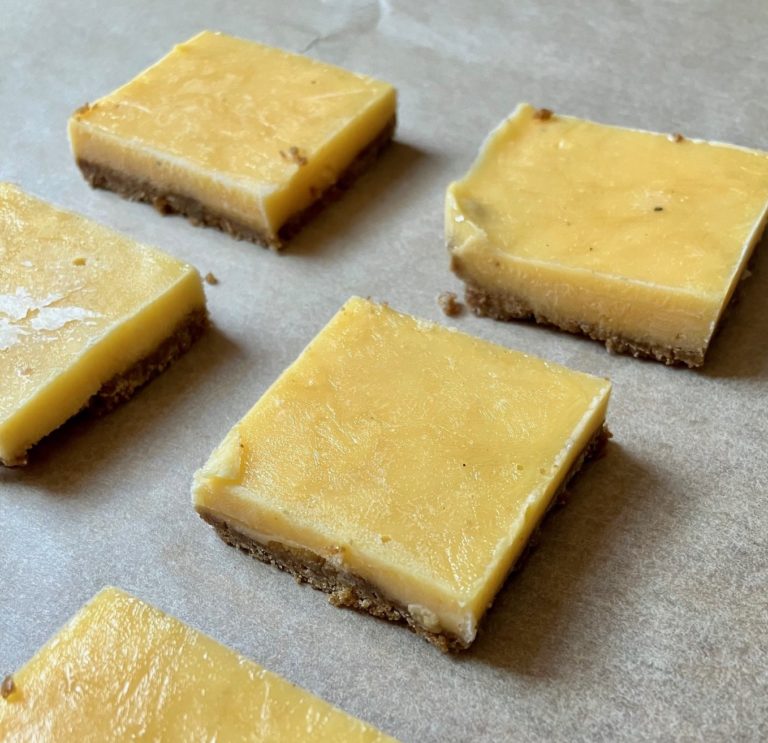 No-bake frozen mango lassi bars