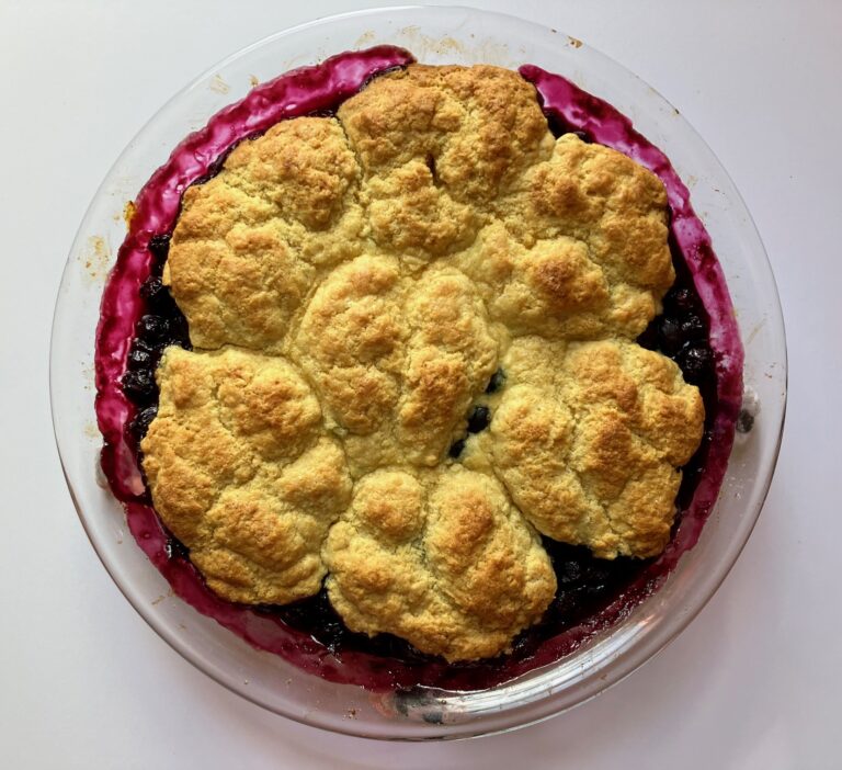 Easy blueberry cobbler with cornmeal biscuits