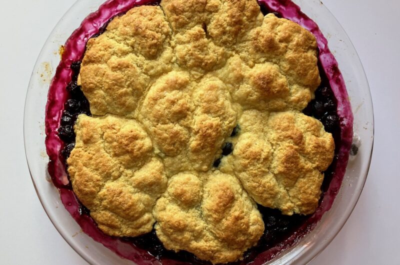 Easy blueberry cobbler with cornmeal biscuits