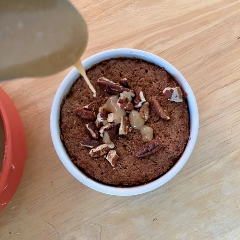 Mini flourless pecan cake with sticky maple glaze