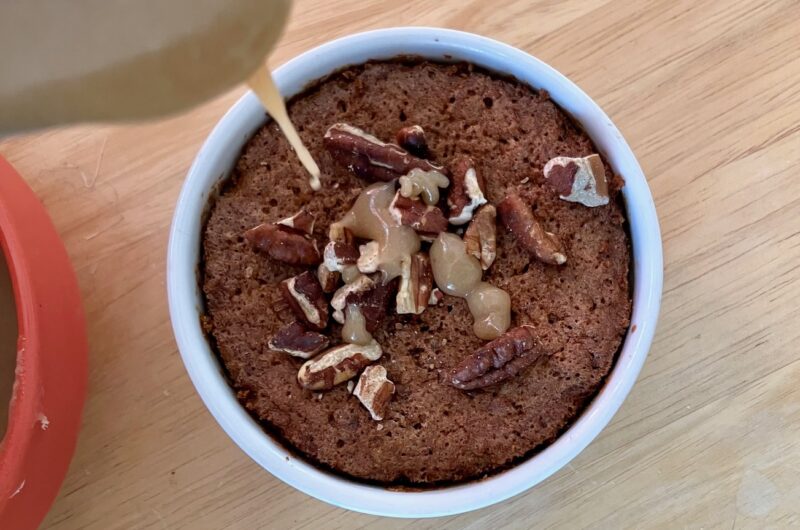 Mini flourless pecan cake with sticky maple glaze