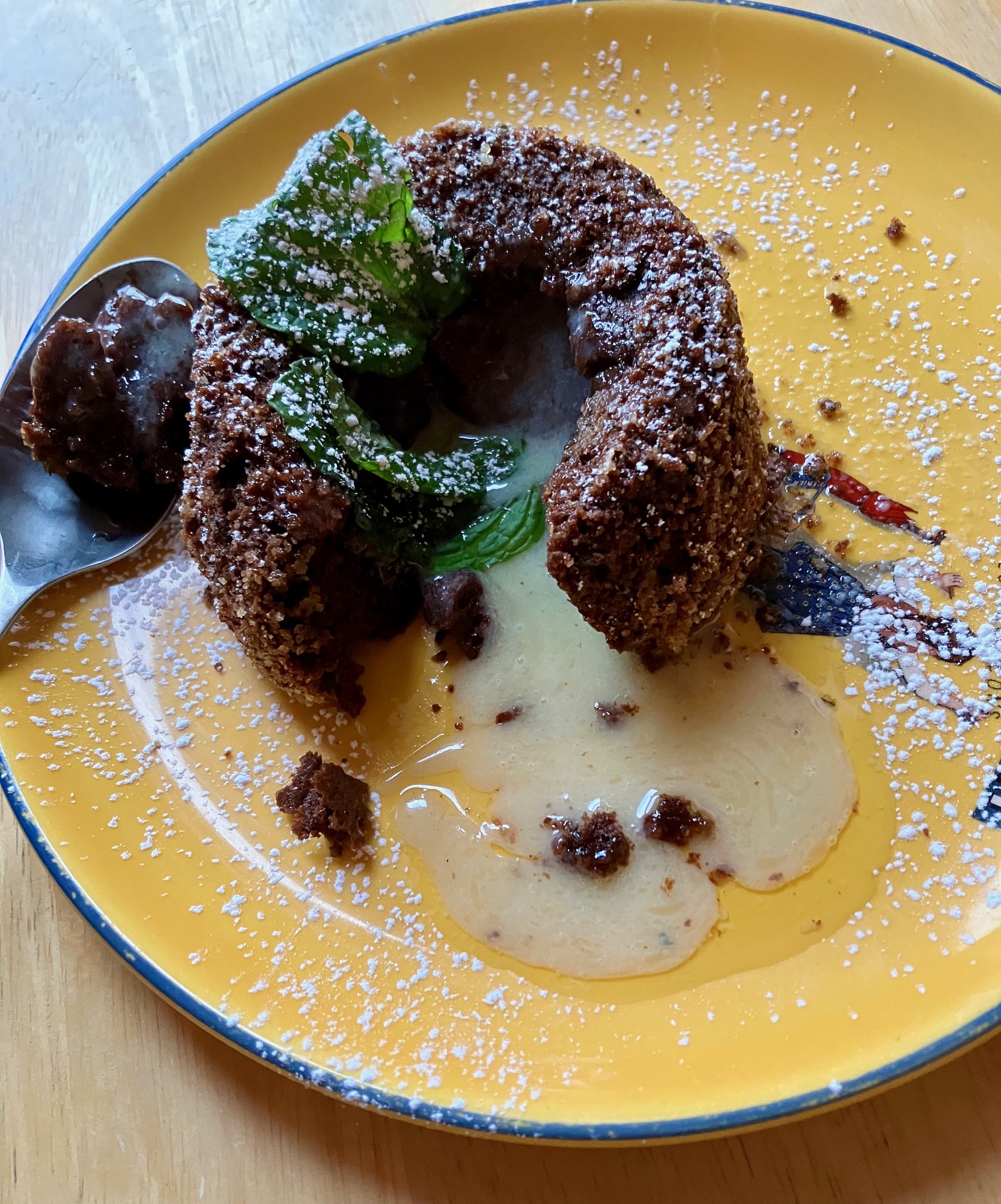 mint chocolate lava cake on a plate