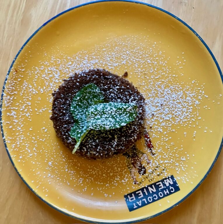 mint chocolate lava cake on a plate