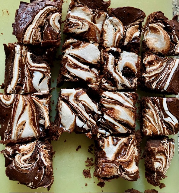 Mexican hot chocolate brownies cut into squares