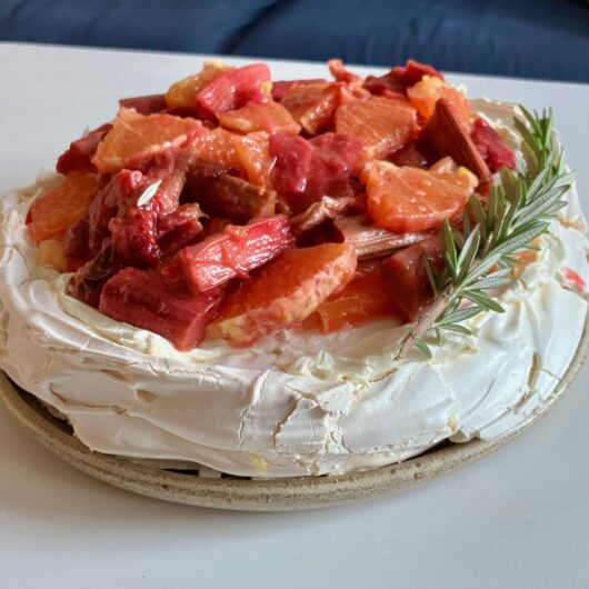 Rhubarb orange pavlova