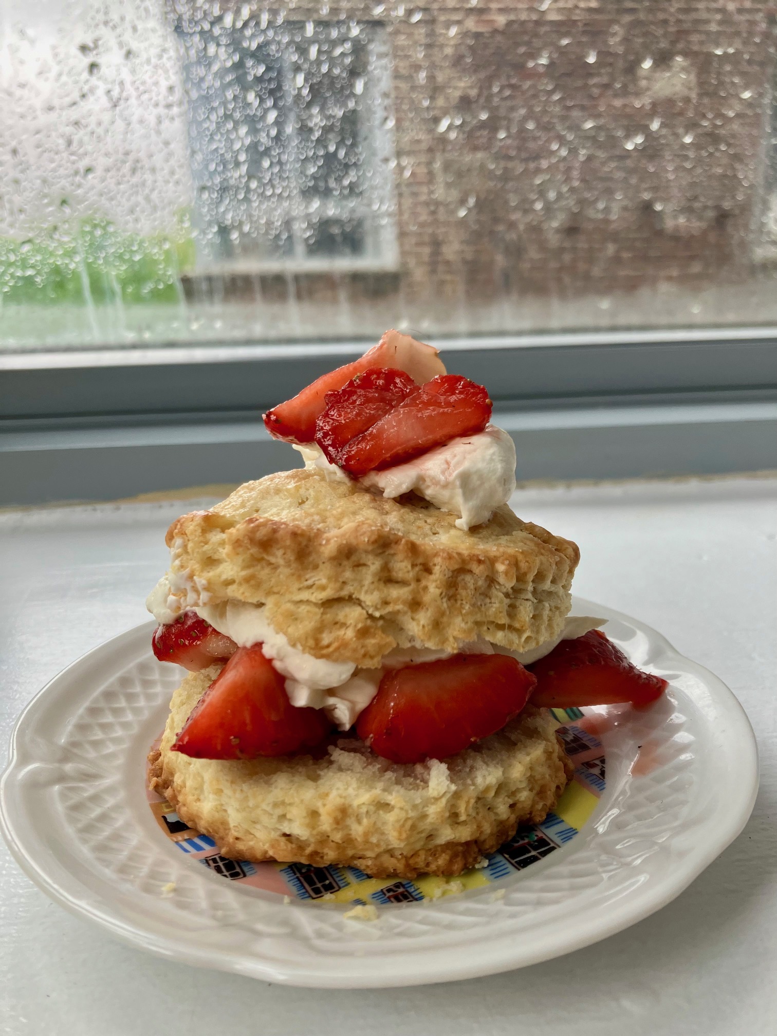 miso strawberry shortcake on a plate