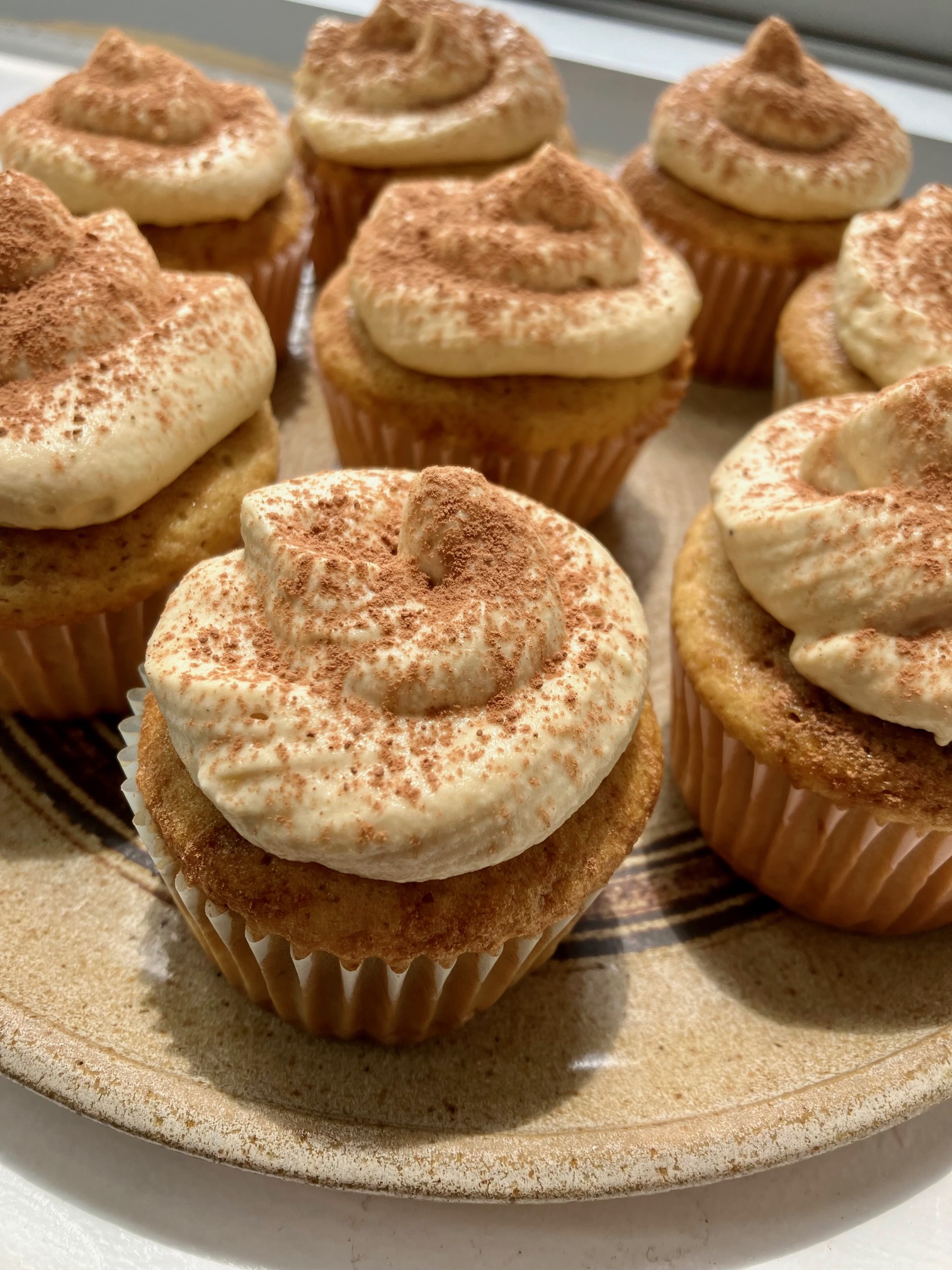 Chai tiramisu cupcakes on a plate