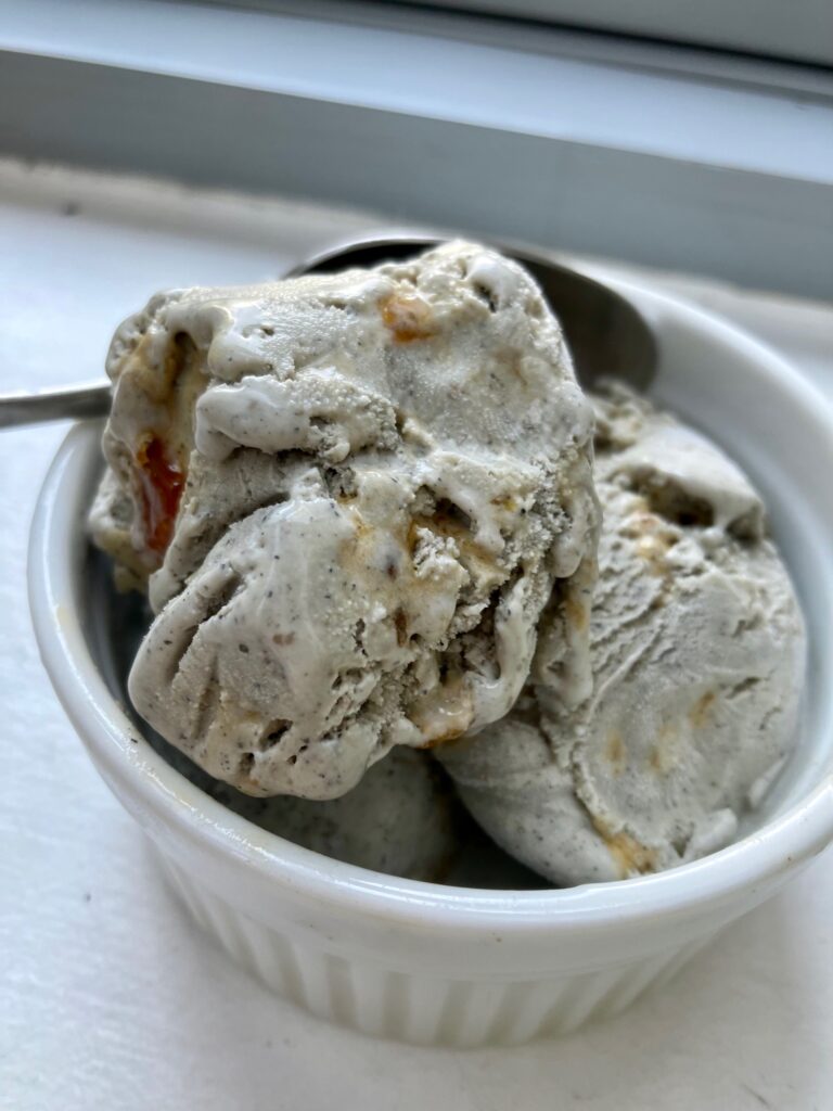 Black sesame crème brûlée ice cream