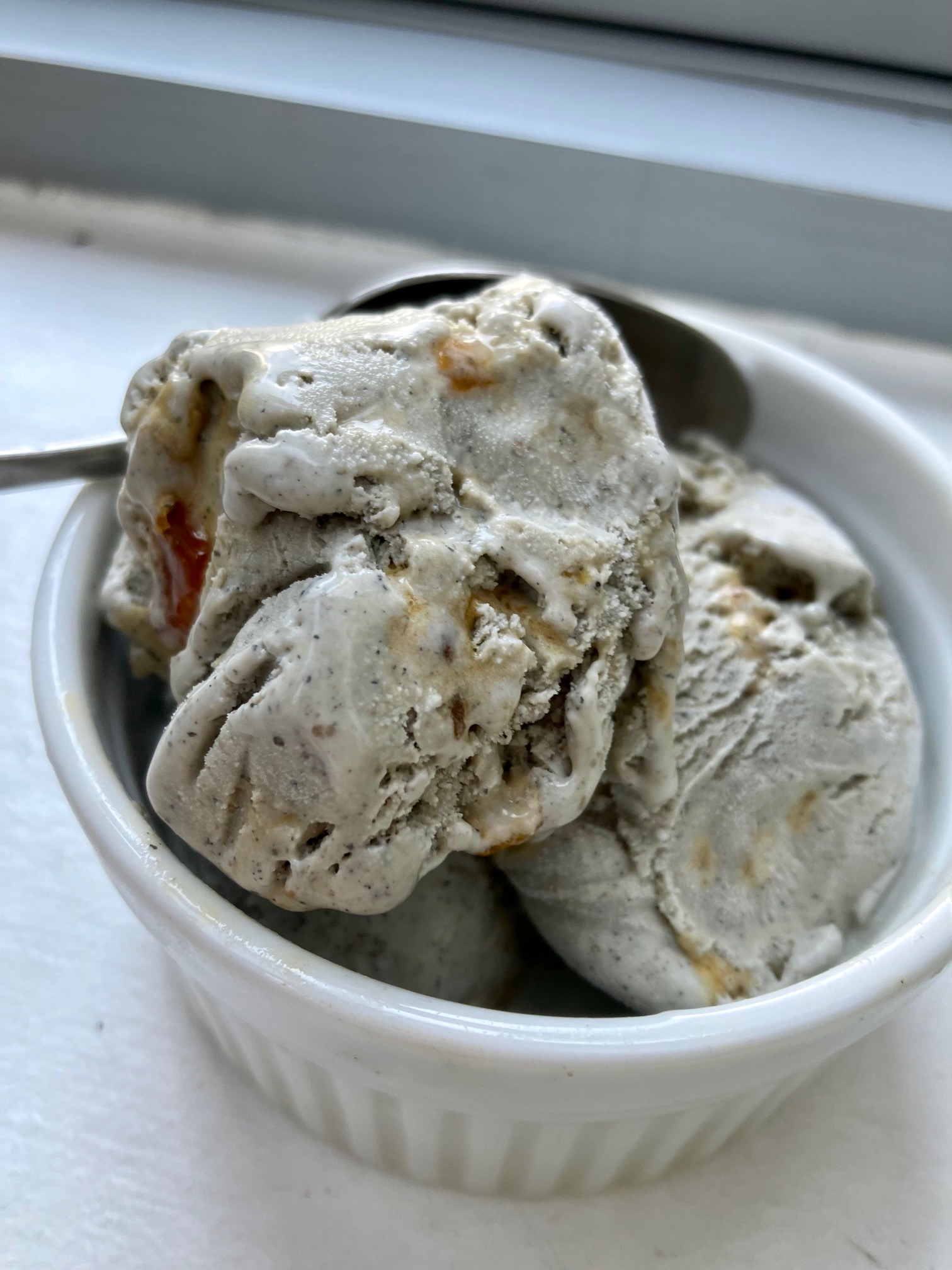 black sesame creme brulee ice cream