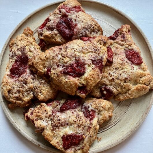 Roasted strawberry sumac scones