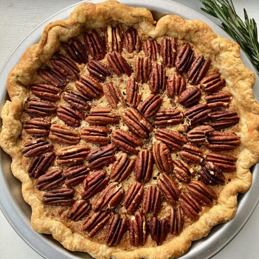 Caramelized maple pecan pie with rosemary