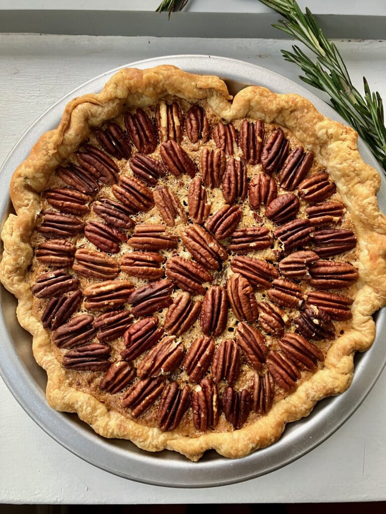 Caramelized maple pecan pie with rosemary