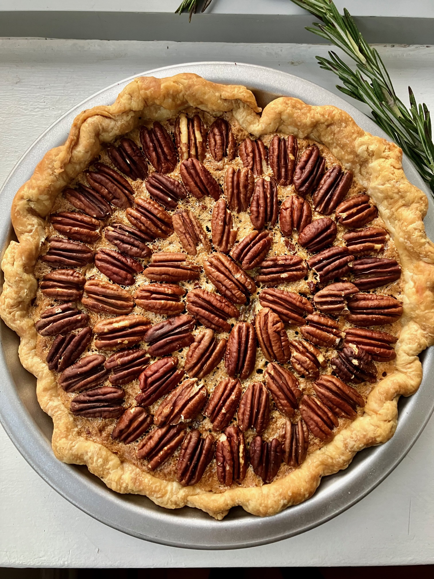 maple pecan pie with rosemary